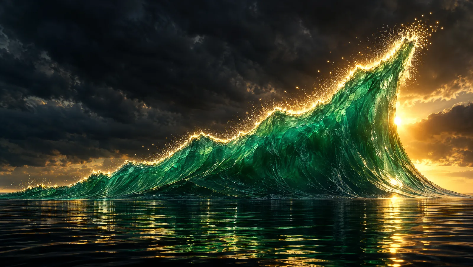 Onda verde em forma de gráfico ascendente